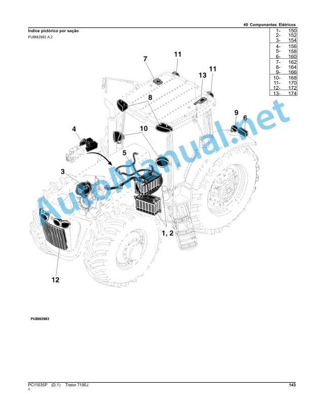 Alternative view of John Deere Tractor 7195J Parts Catalog PC11035P October 2015 Portuguese