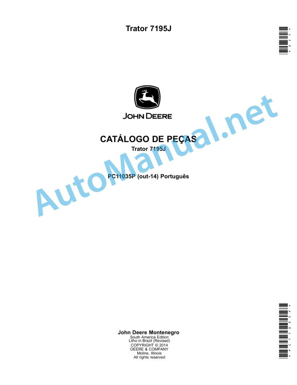 John Deere Tractor 7195J Parts Catalog PC11035P Portuguese