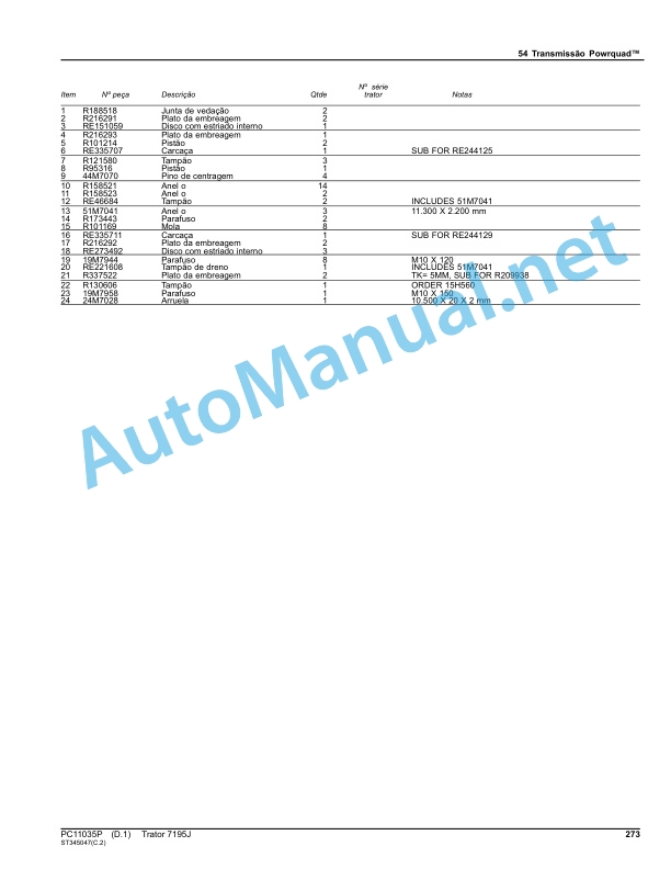 John Deere Tractor 7195J Parts Catalog PC11035P Portuguese 3 John Deere Tractor 7195J Parts Catalog PC11035P Portuguese - Image 3