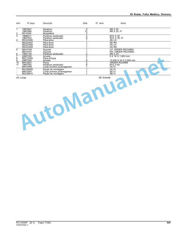 John Deere Tractor 7195J Parts Catalog PC11035P Portuguese 5 John Deere Tractor 7195J Parts Catalog PC11035P Portuguese - Image 5