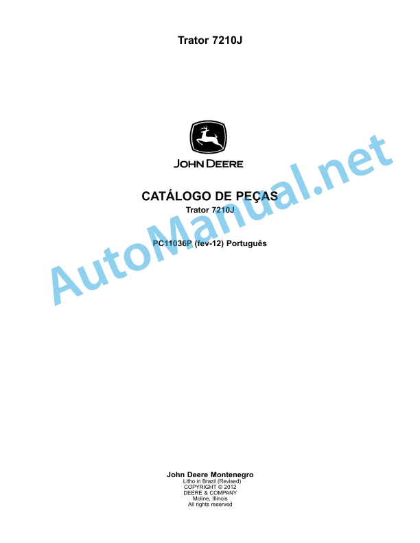 John Deere Tractor 7210J Parts Catalog PC11036P fev-12 Portuguese