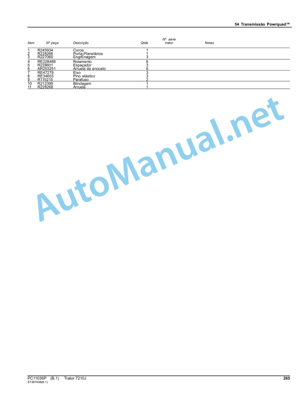 John Deere Tractor 7210J Parts Catalog PC11036P fev-12 Portuguese 3 John Deere Tractor 7210J Parts Catalog PC11036P fev-12 Portuguese - Image 3