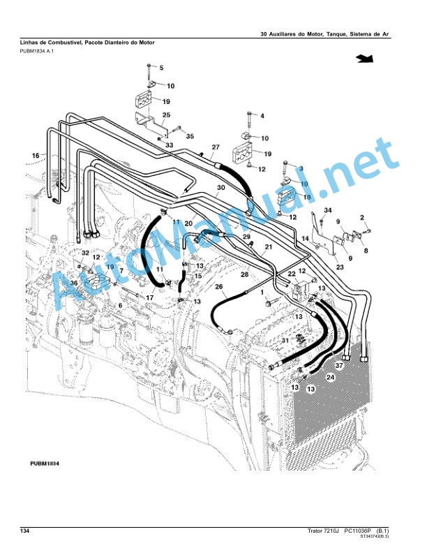 Alternative view of John Deere Tractor 7210J Parts Catalog PC11036P June 2012 Portuguese