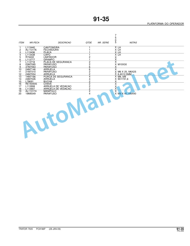 John Deere Tractor 7505 Parts Catalog PC9196P 28-JAN-09 Portuguese 5 John Deere Tractor 7505 Parts Catalog PC9196P 28-JAN-09 Portuguese - Image 5