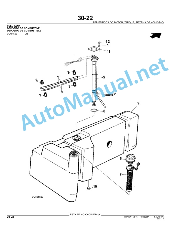 Alternative view of John Deere Tractor 7515 Parts Catalog PC9366P 13-AUG-07 Portuguese