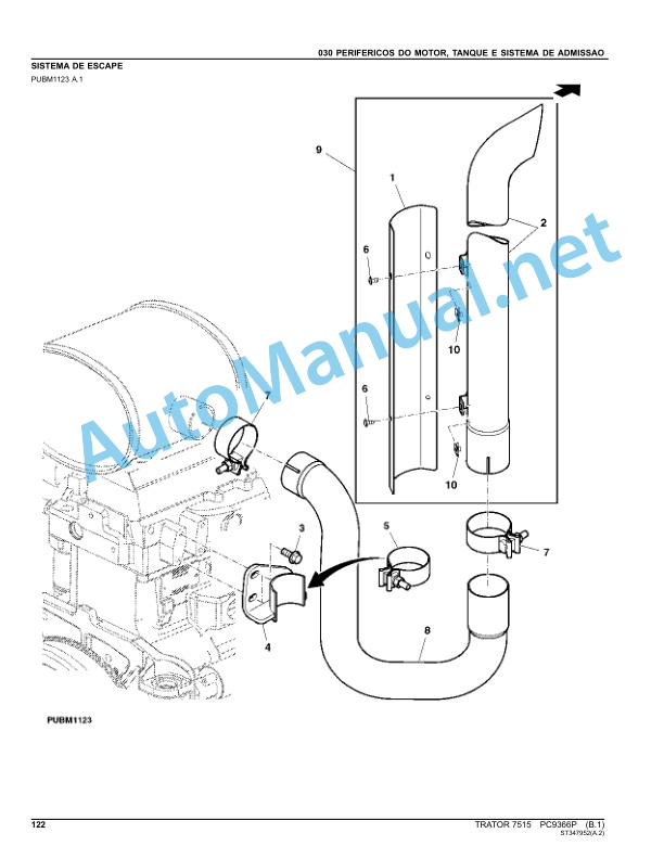 Alternative view of John Deere Tractor 7515 Parts Catalog PC9366P February 2012 Portuguese