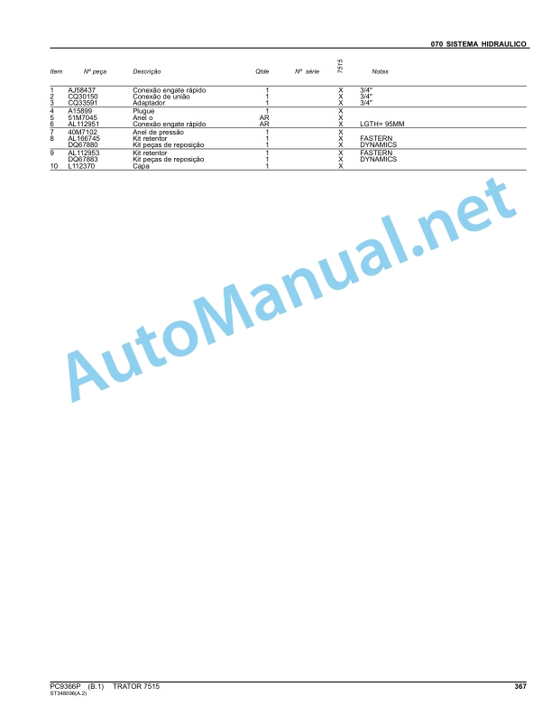 John Deere Tractor 7515 Parts Catalog PC9366P February 2012 Portuguese 4 John Deere Tractor 7515 Parts Catalog PC9366P February 2012 Portuguese - Image 4
