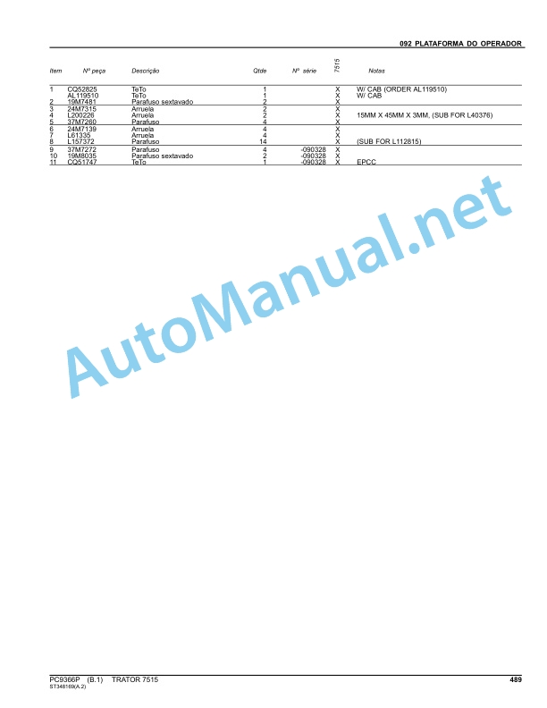 John Deere Tractor 7515 Parts Catalog PC9366P February 2012 Portuguese 5 John Deere Tractor 7515 Parts Catalog PC9366P February 2012 Portuguese - Image 5