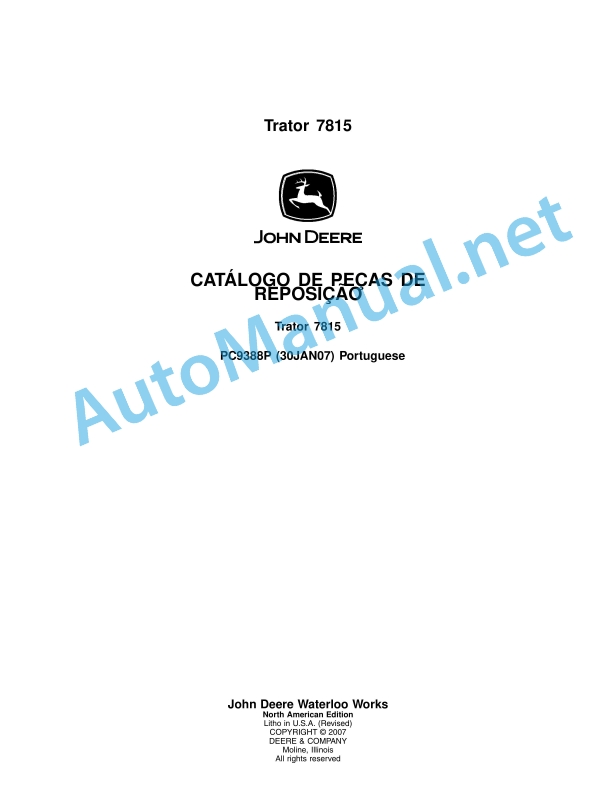 John Deere Tractor 7815 Parts Catalog PC9388P Portuguese