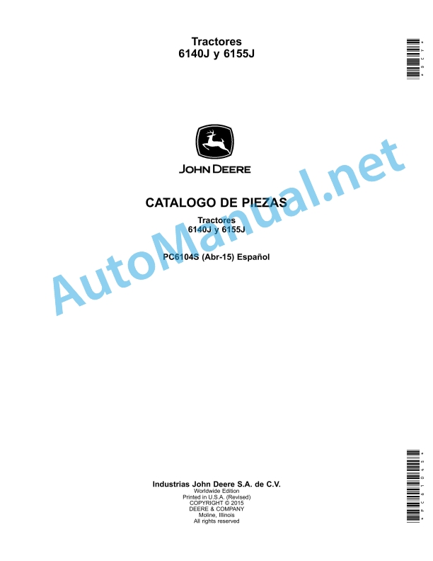 John Deere Tractores 6140J y 6155J Parts Catalog PC6104S Apr-15 Spanish