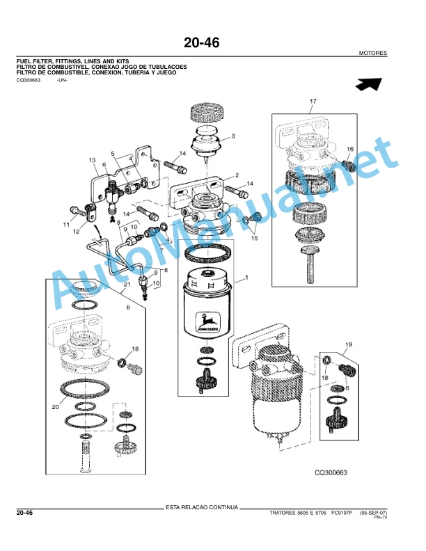 Alternative view of John Deere Tractors 5605 and 5705 Parts Catalog PC9197P 05-SET-07 Portuguese