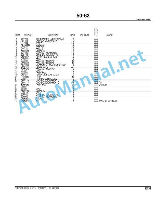 John Deere Tractors 5605 and 5705 Parts Catalog PC9197P 05-SET-07 Portuguese 4 John Deere Tractors 5605 and 5705 Parts Catalog PC9197P 05-SET-07 Portuguese - Image 4