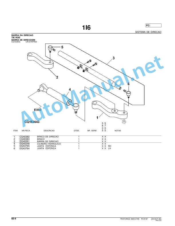 John Deere Tractors 5605 and 5705 Parts Catalog PC9197P 24MAR06 Portuguese 4 John Deere Tractors 5605 and 5705 Parts Catalog PC9197P 24MAR06 Portuguese - Image 4
