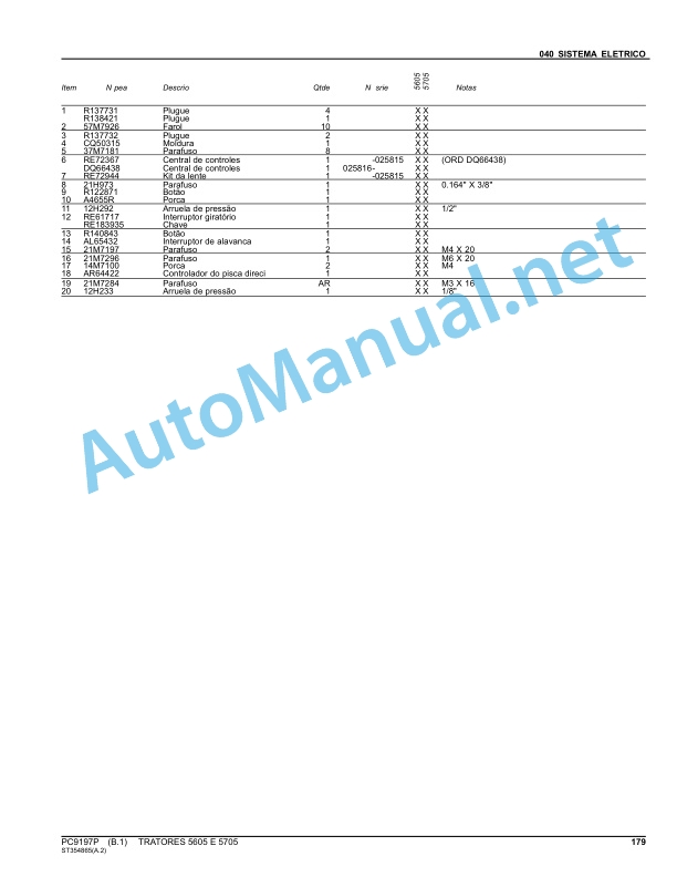 John Deere Tractors 5605 and 5705 Parts Catalog PC9197P July 2012 Portuguese 3 John Deere Tractors 5605 and 5705 Parts Catalog PC9197P July 2012 Portuguese - Image 3