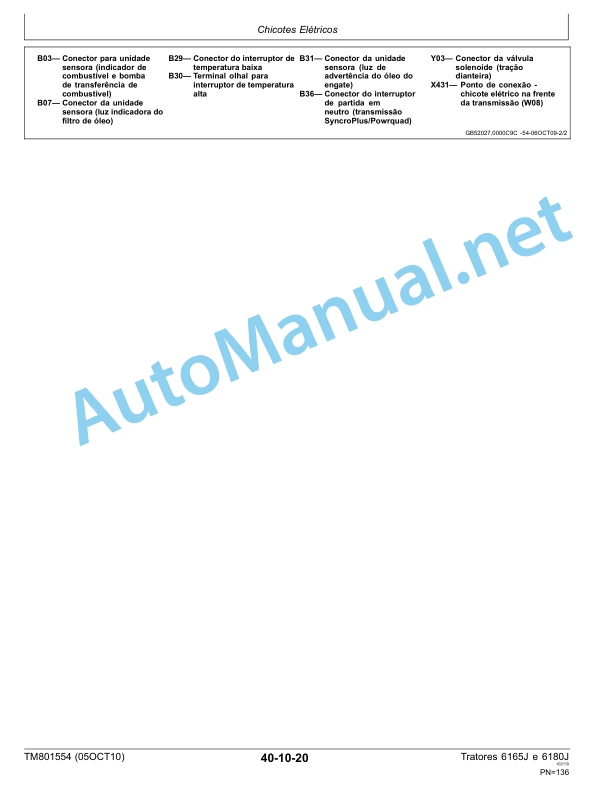 Alternative view of John Deere Tractors 6165J and 6180J Repair Manual Technical Manual TM801554 Portuguese