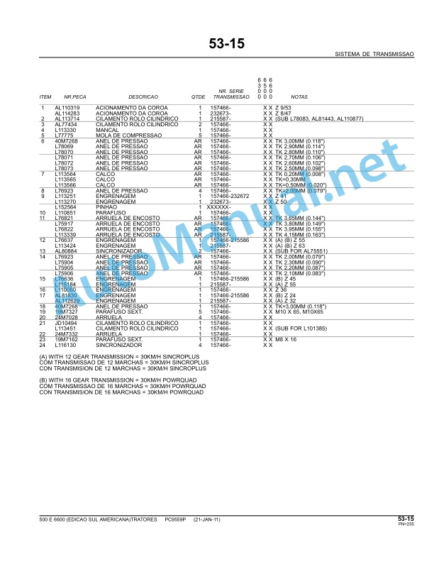 John Deere Tractors 6300, 6500, 6600 (South America) Parts Catalog PC9595P 21-Jan-11 Portuguese 3 John Deere Tractors 6300, 6500, 6600 (South America) Parts Catalog PC9595P 21-Jan-11 Portuguese - Image 3