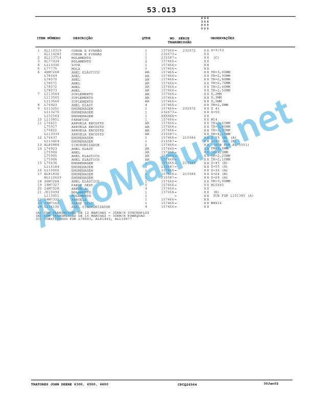 John Deere Tractors 6300, 6500, and 6600 Parts Catalog CQ26564 (29SET05) Portuguese 3 John Deere Tractors 6300, 6500, and 6600 Parts Catalog CQ26564 (29SET05) Portuguese - Image 3