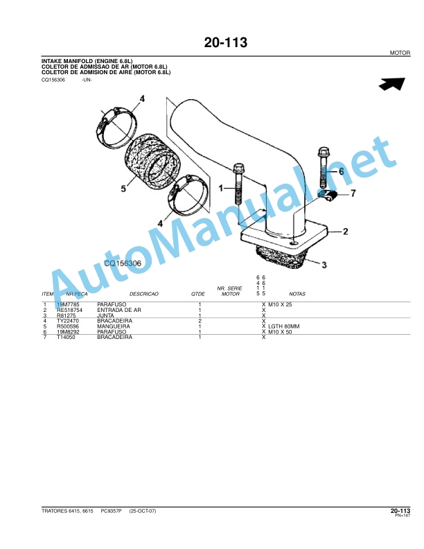 Alternative view of John Deere Tractors 6415 and 6615 Parts Catalog PC9357P 25-OCT-07 Portuguese