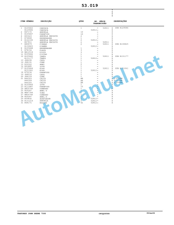 John Deere Tractors 7500 Parts Catalog CPCQ26568 30 Jan 02 Portuguese 3 John Deere Tractors 7500 Parts Catalog CPCQ26568 30 Jan 02 Portuguese - Image 3