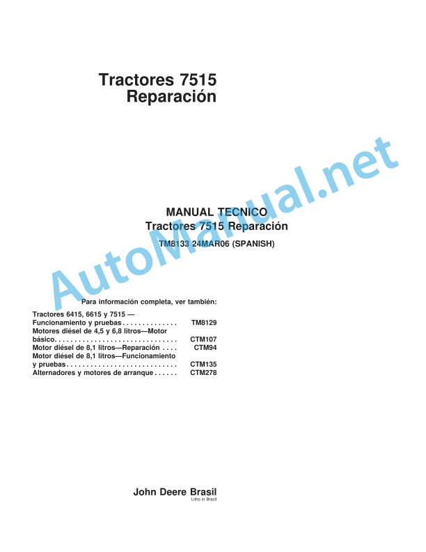 John Deere Tractors 7515 Repair Technical Manual TM8133 24MAR06 Spanish