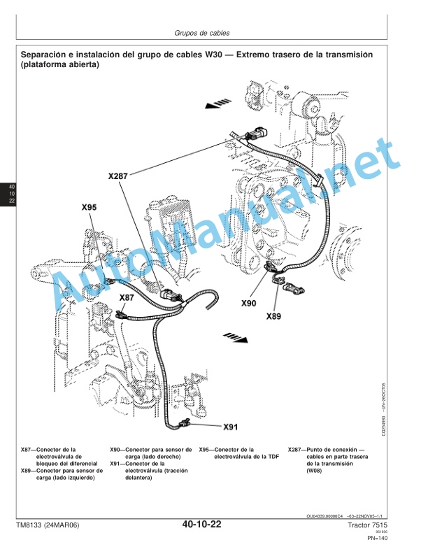 Alternative view of John Deere Tractors 7515 Repair Technical Manual TM8133 24MAR06 Spanish