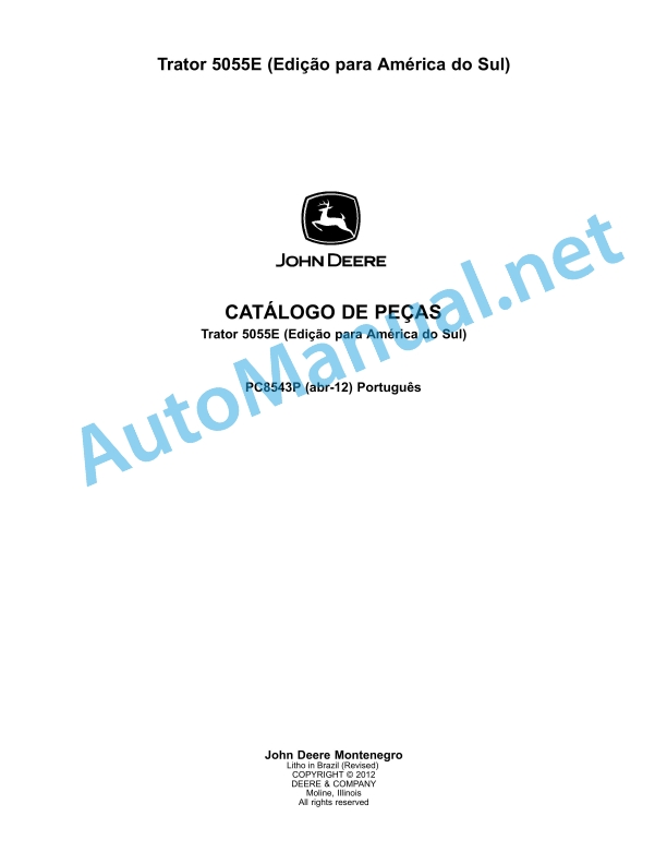 John Deere Trator 5055E (Edition for South America) Parts Catalog PC8543P APR-12 Portuguese