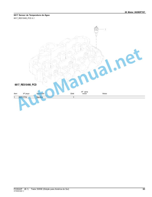 Alternative view of John Deere Trator 5055E (Edition for South America) Parts Catalog PC8543P APR-12 Portuguese