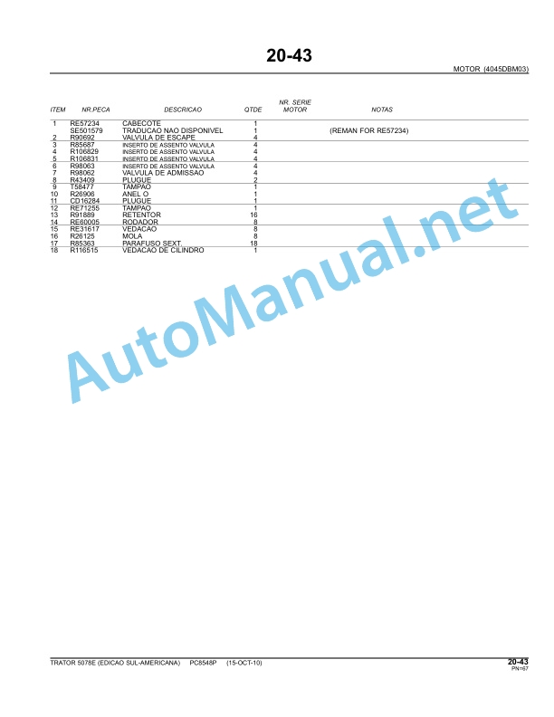 Alternative view of John Deere Trator 5078E Parts Catalog PC8548P 15-OCT-10 Portuguese