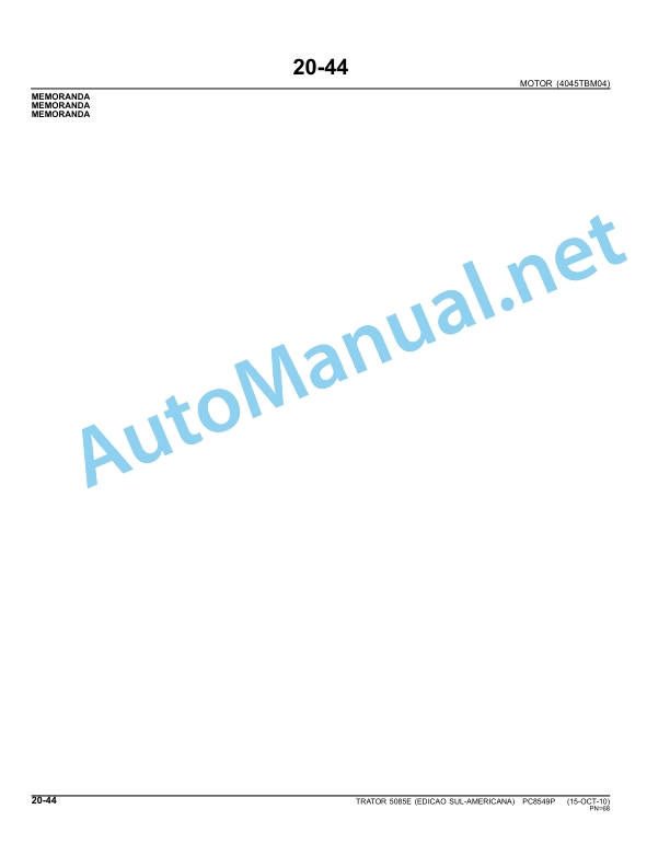 Alternative view of John Deere Trator 5085E Parts Catalog PC8549P 15-Oct-10 Portuguese