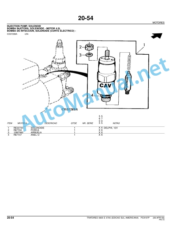 Alternative view of John Deere TRATORES 5605 E 5705 (Tractors 5605 and 5705) Parts Catalog PC9197P 06-APR-09 Portuguese