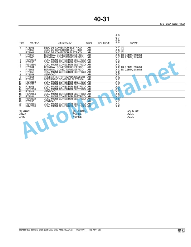 John Deere TRATORES 5605 E 5705 (Tractors 5605 and 5705) Parts Catalog PC9197P 06-APR-09 Portuguese 3 John Deere TRATORES 5605 E 5705 (Tractors 5605 and 5705) Parts Catalog PC9197P 06-APR-09 Portuguese - Image 3
