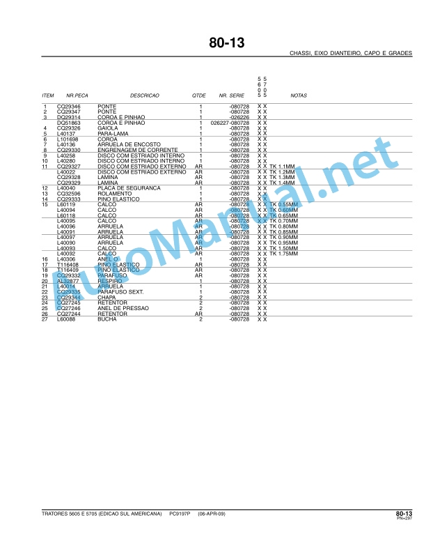 John Deere TRATORES 5605 E 5705 (Tractors 5605 and 5705) Parts Catalog PC9197P 06-APR-09 Portuguese 5 John Deere TRATORES 5605 E 5705 (Tractors 5605 and 5705) Parts Catalog PC9197P 06-APR-09 Portuguese - Image 5