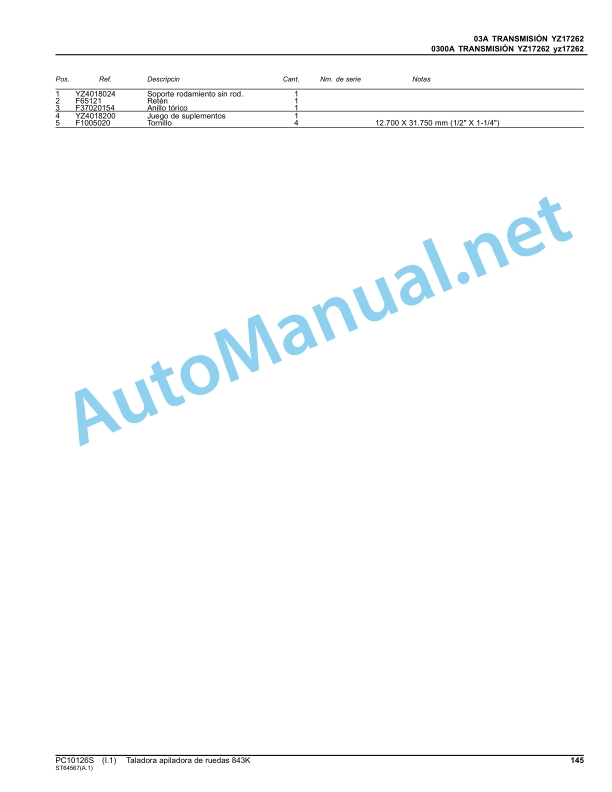 Alternative view of John Deere Wheel Feller Buncher 843K Parts Catalog PC10126S July 2012 Spanish