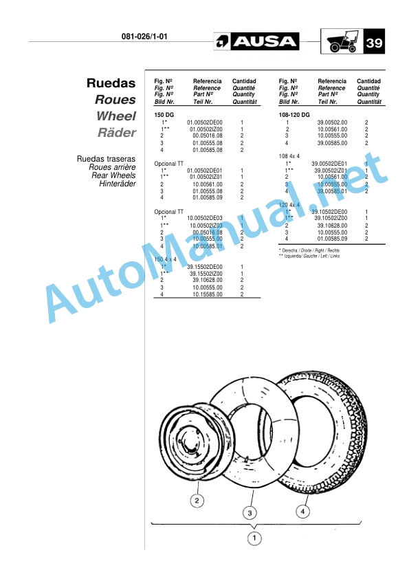 Kubota 108 DG, 120 DG, 150 DG Parts Manual Spanish, French, English, German-3