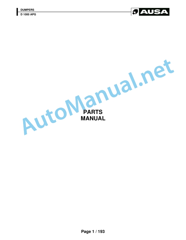 Kubota D 1000 APG Parts Manual