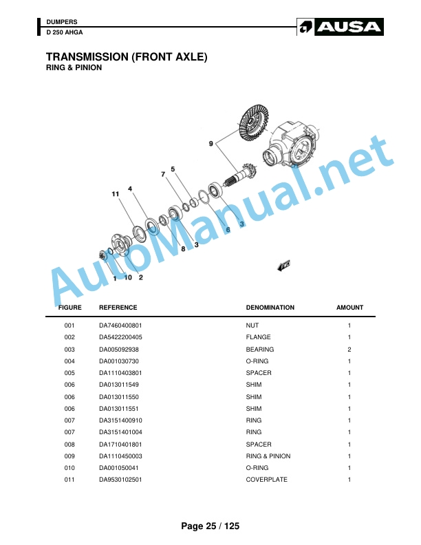 Alternative view of Kubota D 250 AHGA Parts Manual