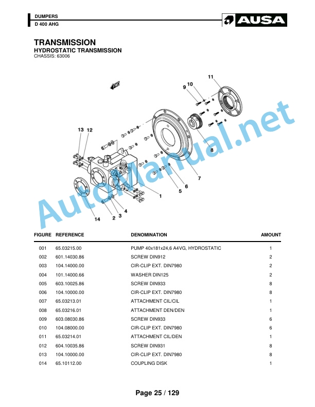 Alternative view of Kubota D 400 AHG Parts Manual