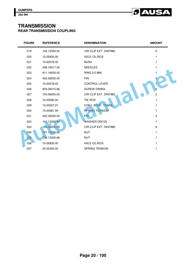 Alternative view of Kubota DUMPERS 250 RH Parts Manual