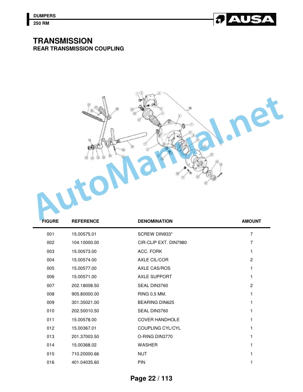 Alternative view of Kubota Dumpers 250 RM Parts Manual