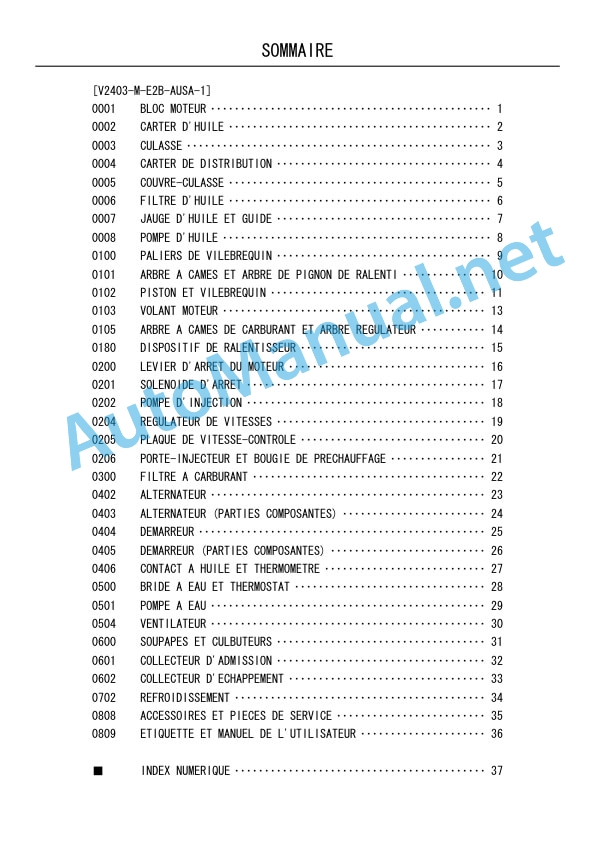 Alternative view of Kubota V2403-M-E2B-AUSA-1 Diesel Engine Parts Manual 97898-74850 FEB. 2008 English, Spanish, French
