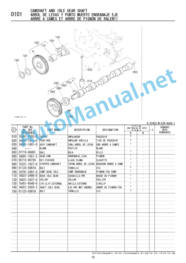 Kubota V2403-M-E2B-AUSA-1 Diesel Engine Parts Manual 97898-74850 FEB. 2008 English, Spanish, French 3 Kubota V2403-M-E2B-AUSA-1 Diesel Engine Parts Manual 97898-74850 FEB. 2008 English, Spanish, French - Image 3