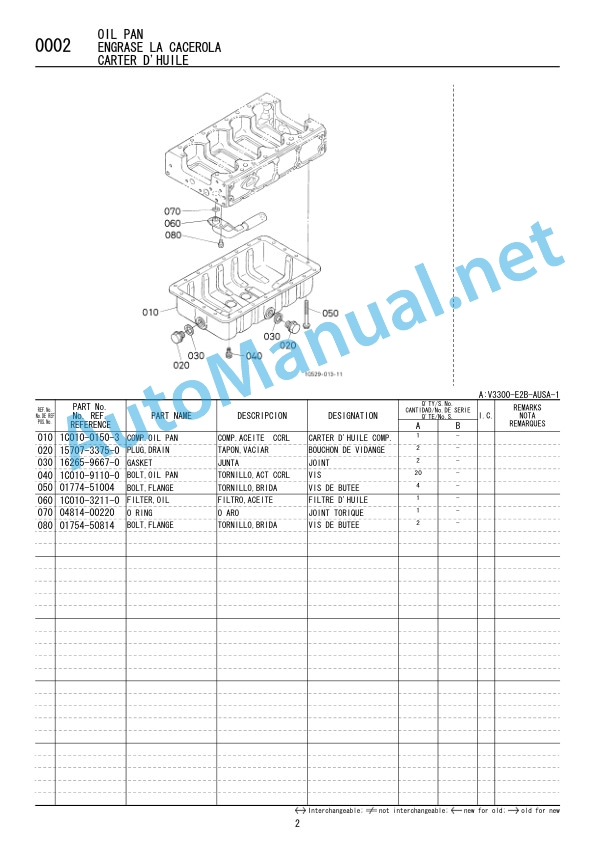 Alternative view of Kubota V3300-E2B-AUSA-1 Diesel Engine Parts Manual 97898-74860 February 2008 English, Spanish, French