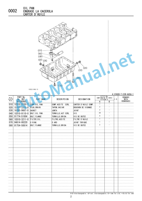 Alternative view of Kubota V3600-T-E3B-AUSA-1 Diesel Engine Parts Manual 97898-74920 February 2008