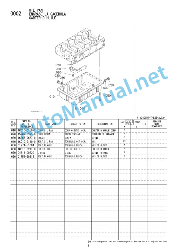 Alternative view of Kubota V3800DI-T-E2B-AUSA-1 Parts Manual 97898-74880 FEB. 2008