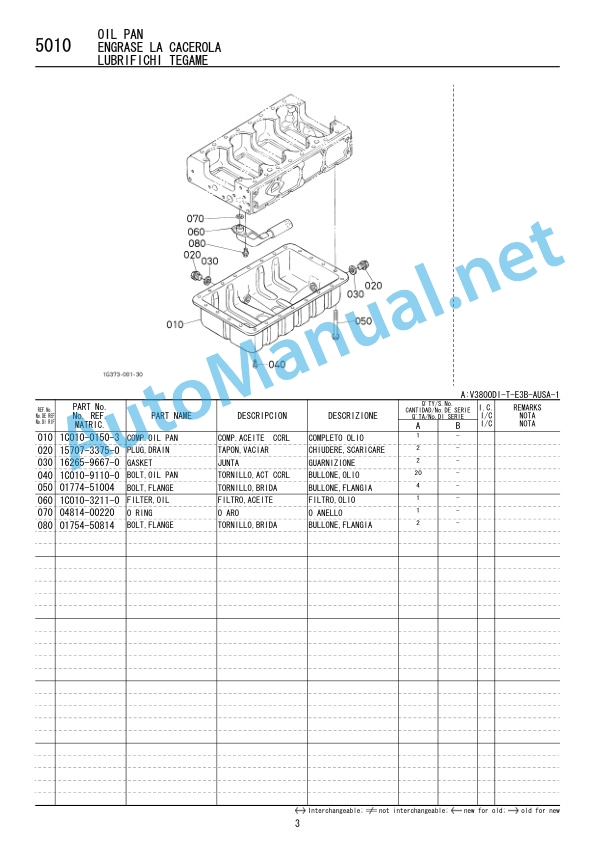 Alternative view of Kubota V3800DI-T-E3B-AUSA-1 Diesel Engine Parts Manual 97898-75730 May 2008