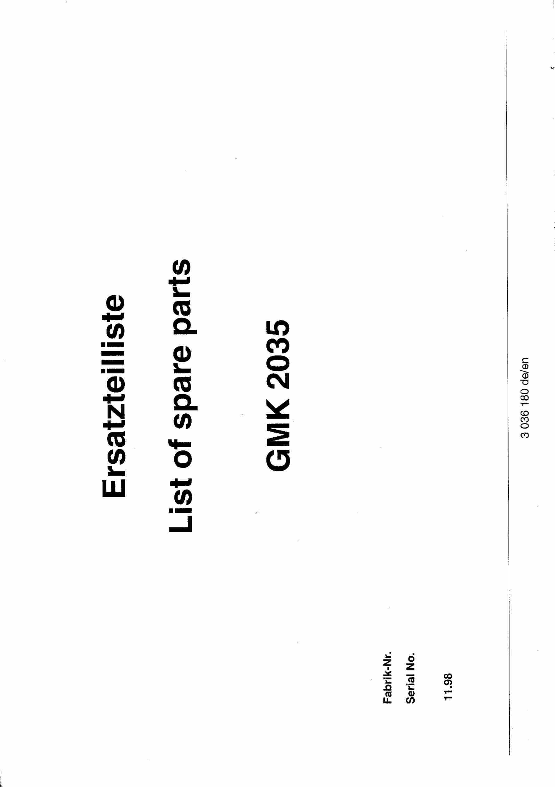 Grove GMK 2035 Crane Spare Parts List 3036180 1998 DE EN 1 Grove GMK 2035 Crane Spare Parts List 3036180 1998 DE EN