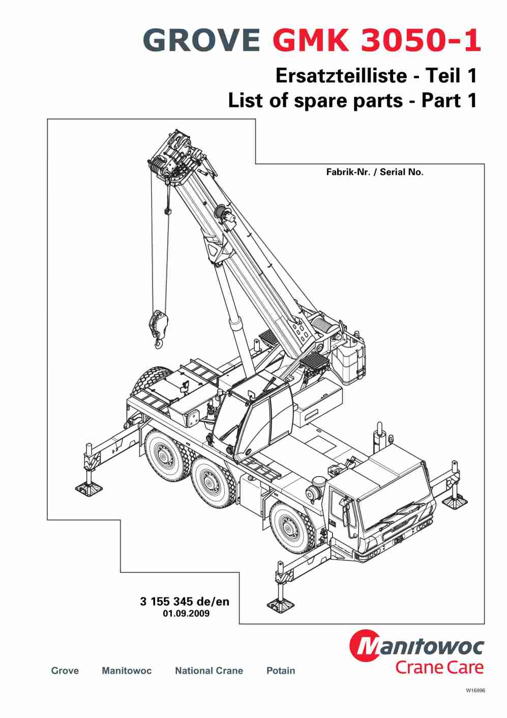 Grove GMK 3050-1 Crane Spare Parts List 2009