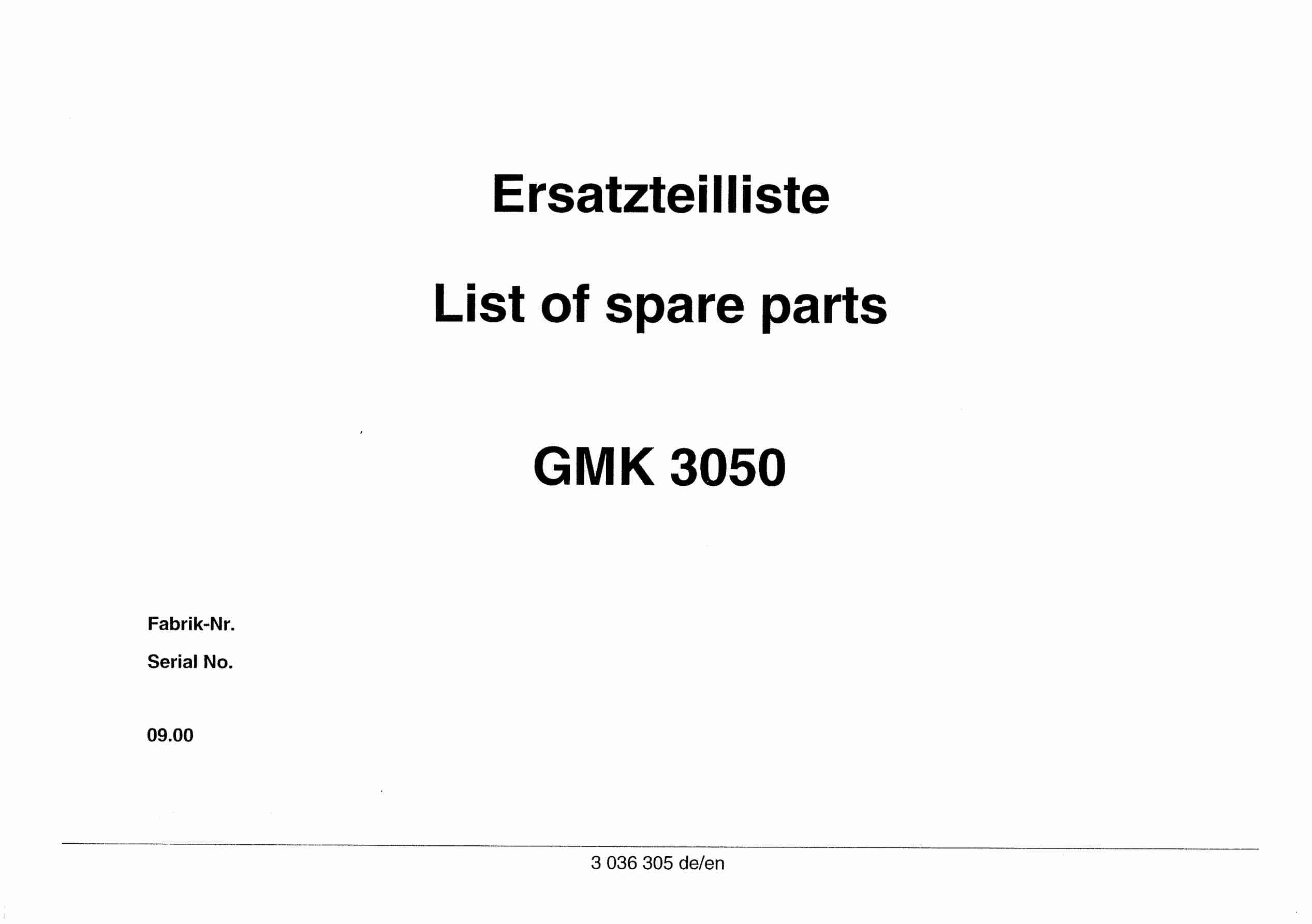 Grove GMK 3050 Crane Spare Parts List 2000 DE EN