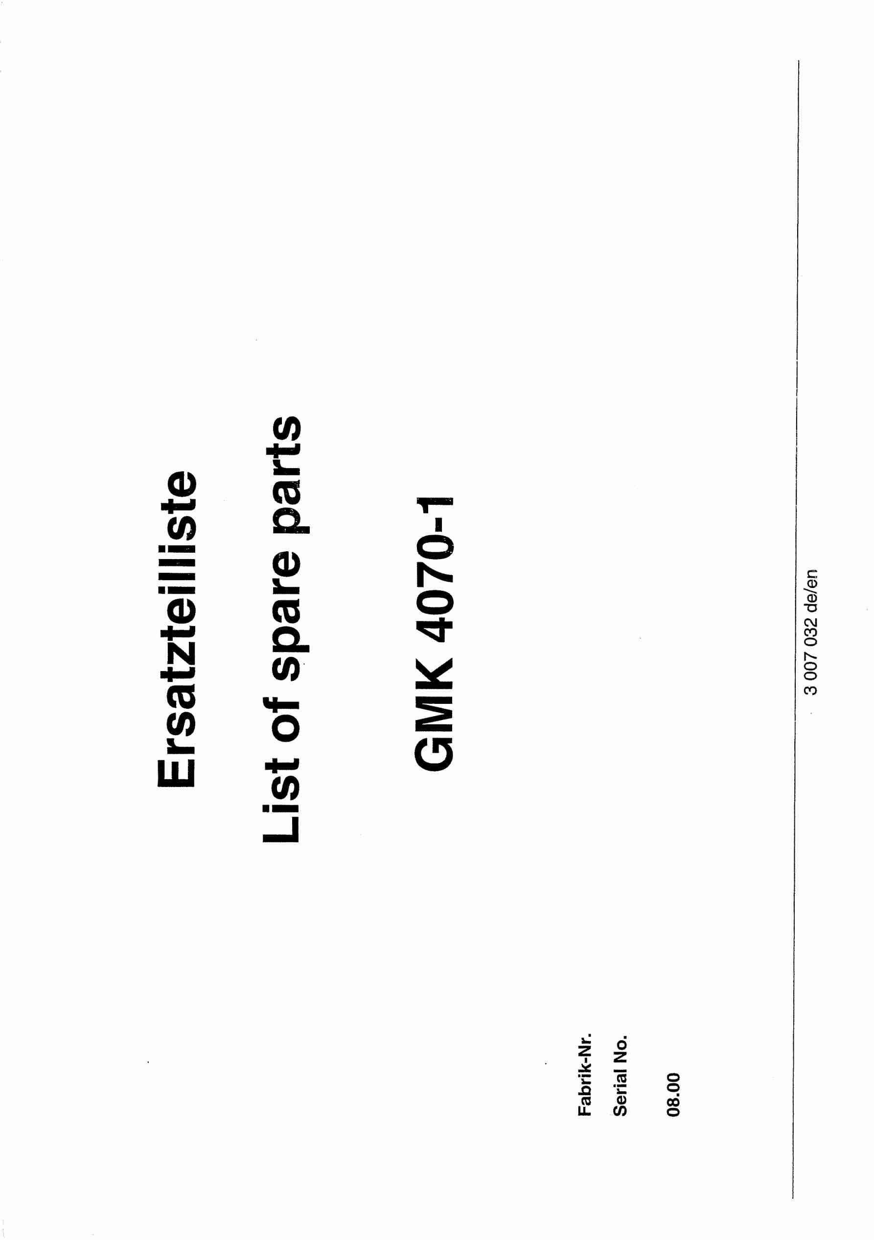 Grove GMK 4070-1 Crane Spare Parts List 2000 DE EN