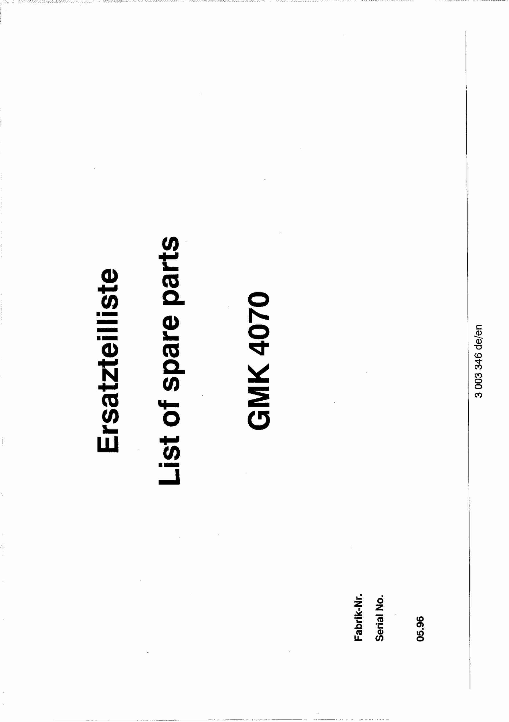 Grove GMK 4070 Crane Spare Parts List 1996 DE EN